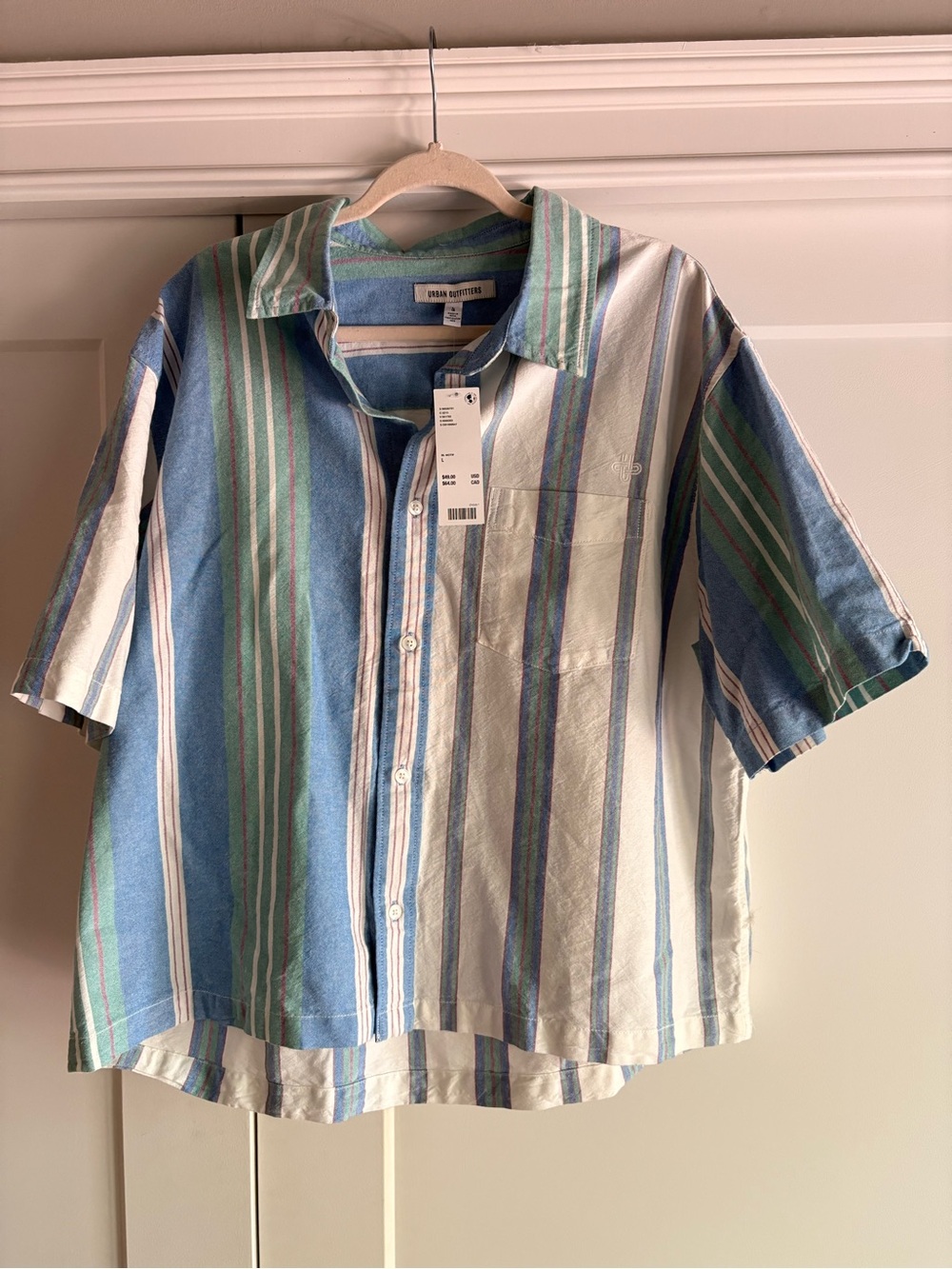 Urban Outfitters Blue & Green Striped Short-Sleeve Shirt NWT